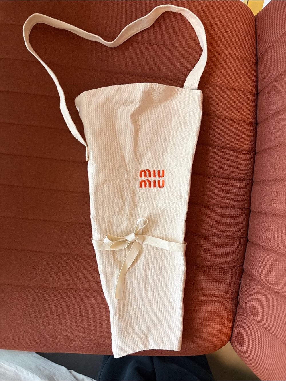 Miu Miu Cream Canvas Crossbody Pouch with Orange Logo